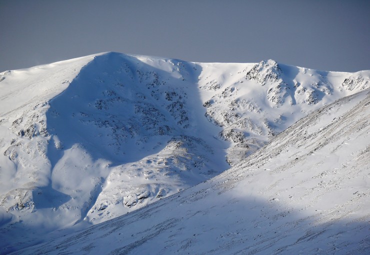 Coire Chriochairein - the site of today's pit. Line of cornices on the left ridgeline.
