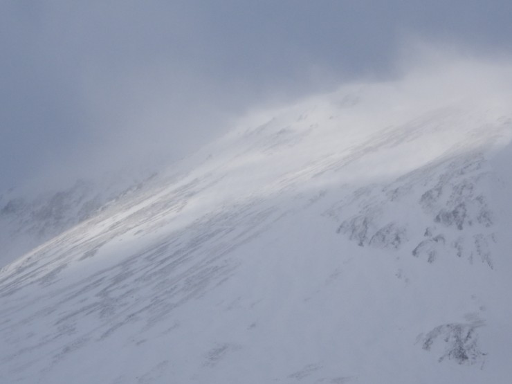 Spindrift blowing from high ridgelines for much of the day