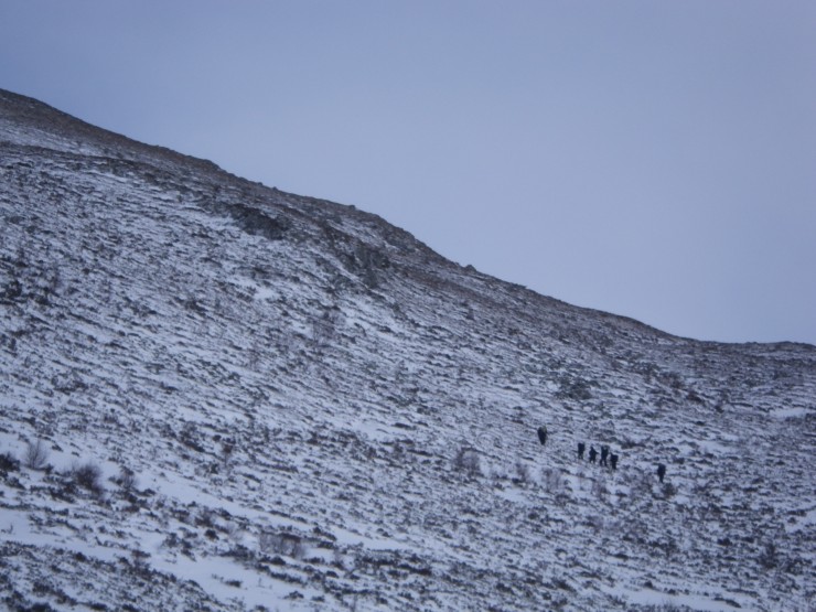 Mountaineering group heading up Cairn Liath direction