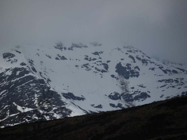 Beinn a Chaorainn 6th April. Crown & track of full depth avalanche visible.