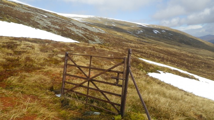 The 'Gate'. A strange somewhat redundant leftover from a former era. Lower slopes en route Cairn Liath.