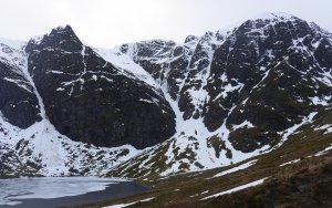 Moist stable snow + old avalanche, cornice & ice debris.